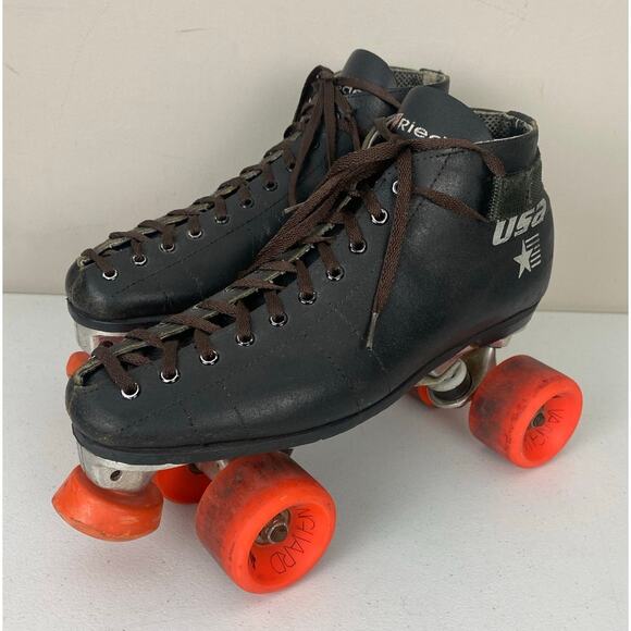 VTG Riedell USA Quad leather speed roller skates Vanguard wheels Invader plate 9 - Picture 1 of 7